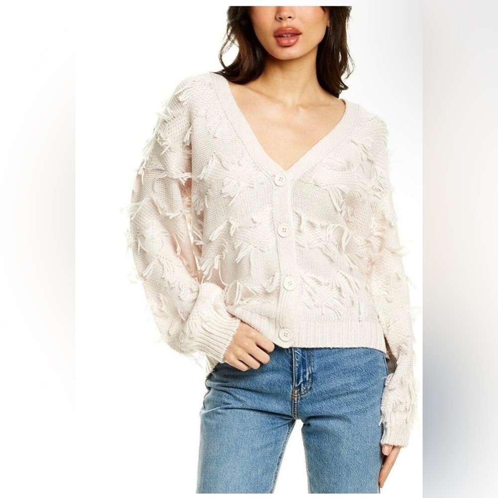 525 America Cream Fringe Knit Cardigan Sweater – Size M – NWT